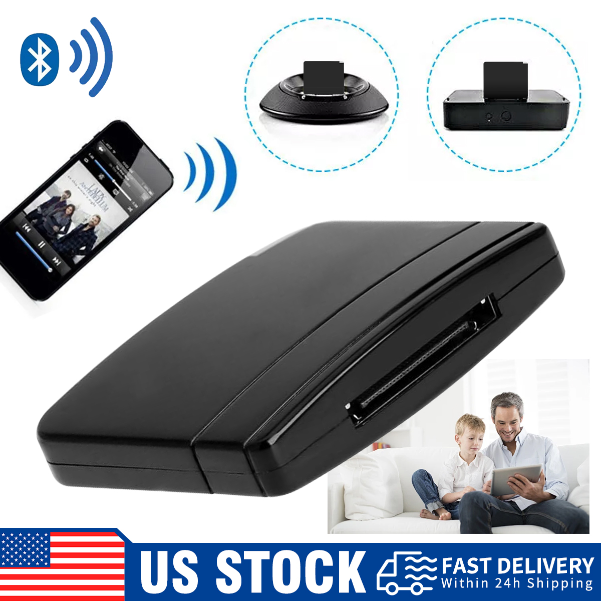 30 Pin Bluetooth Adapter, Bluetooth 5.1 Muziek Audio Ontvanger, A2DP Muziek Mini Draadloze Adapter voor iPhone, 30 Pin Jack Analoge Luidspreker Muziek Docking Station #zwart