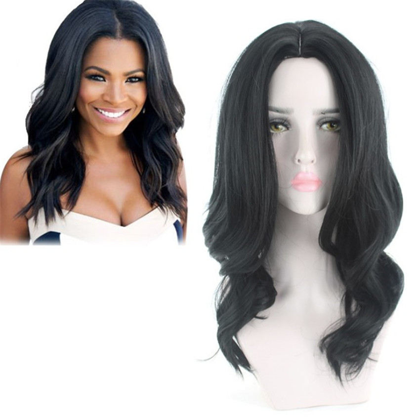 Women S Black Medium High Temperature Silk Wavy Long Hair Wig
