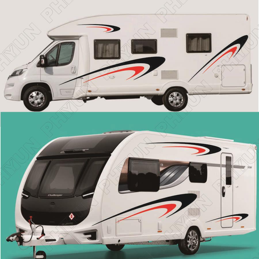 Black+Red Stripes Decal Vinyl Stickers For Camper RV Trailer