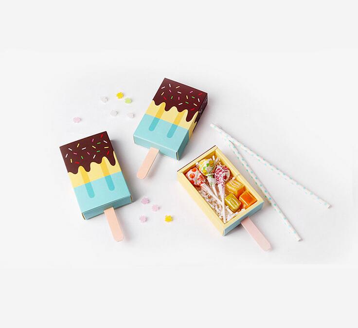 10//20//50X Cute Ice Cream Shape Gift Candy Boxes Party Favor Popsicle Paper Boxes