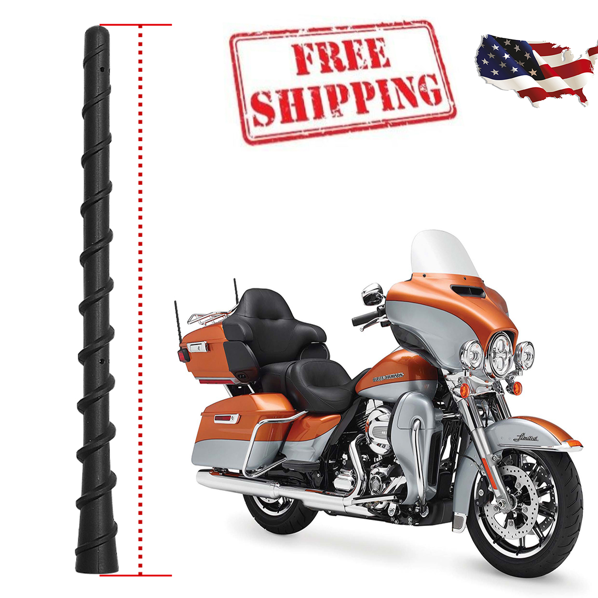 8 inch Harley Antenna motorcycle Radio antenna Spiral universal Mast US