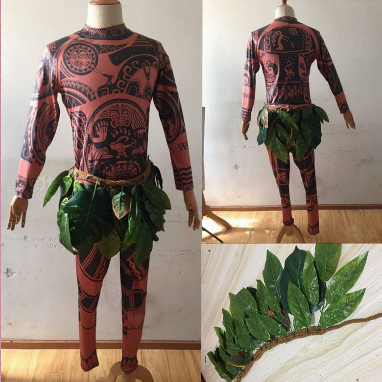 Movie Moana Maui Cosplay Costume Full Sets Bodysuit Sweatshirt Pants 