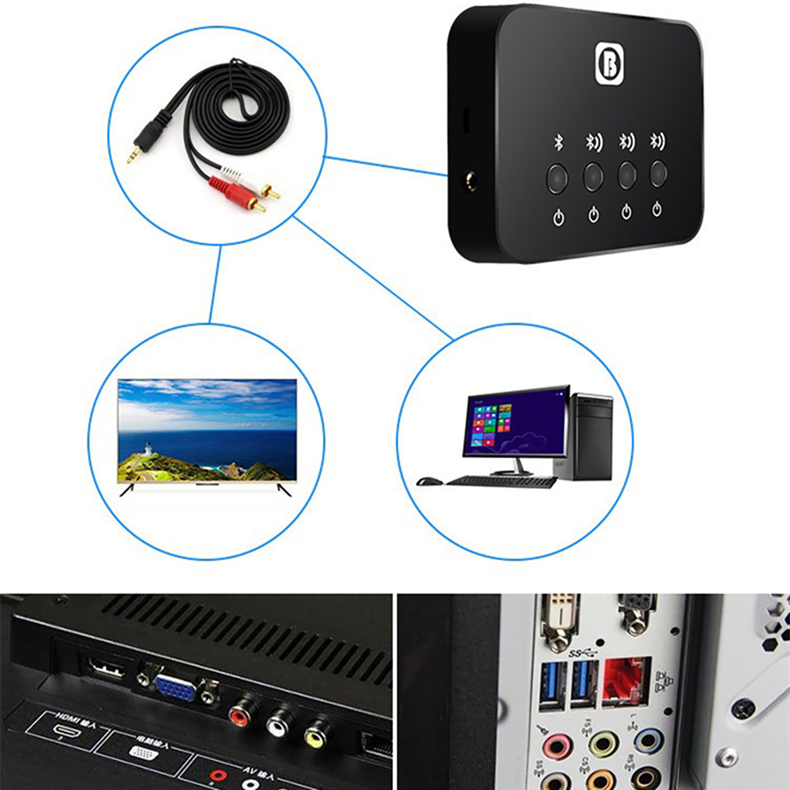 Audio Bluetooth-adapter, 3,5 Mm Splitter Bedraad Draadloos Stereo Bluetooth 4.0 Audio-adapter Apparaat voor Het Delen van Muziek 1 in 3 Uit, Deel Bluetooth-signalen met Vrienden Audio Bluetooth-adapter, 3,5 Mm Splitter Bedraad Draadloos Stereo Bluetooth 4.0 Audio-adapter Apparaat voor Het Delen van Muziek 1 in 3 Uit, Deel Bluetooth-signalen met Vrienden