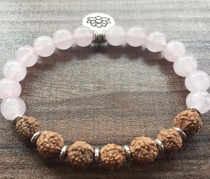 environ 19.05 cm spiritualité 8 mm Rudraksha Quartz Rose Bracelet moine Mala Bouddhisme 7.5 in