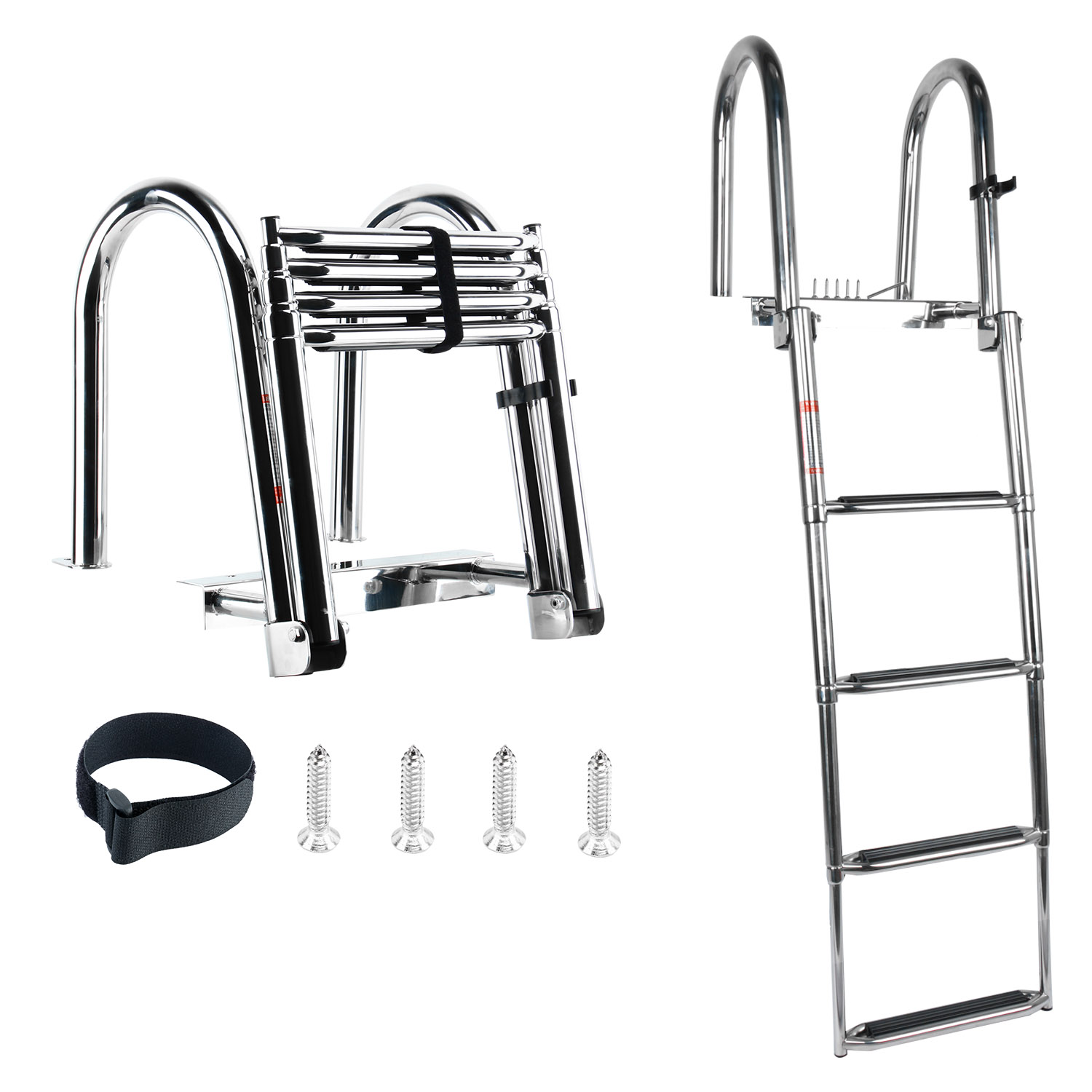 Wide 4 Step Pontoon Boat Ladder Folding Rear Entry Folding Telescoping