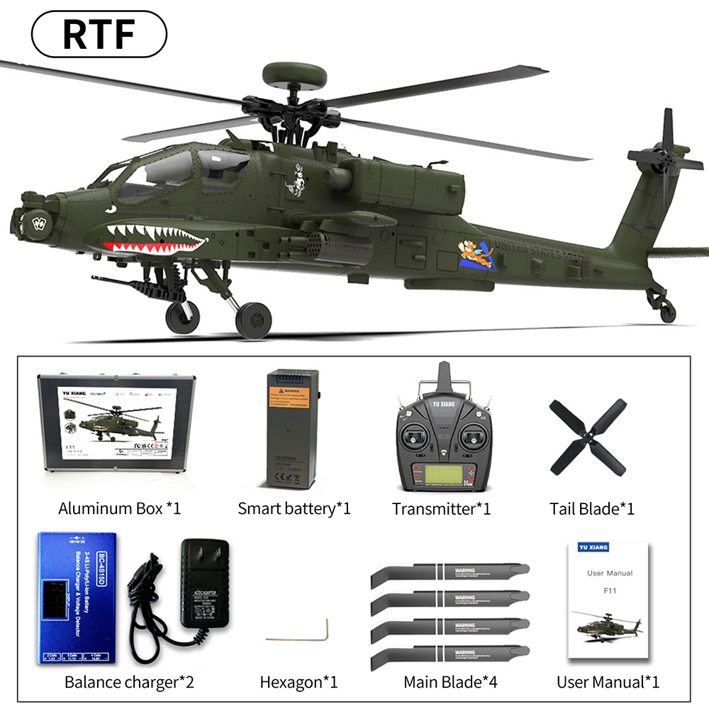 YXZNRC F11 AH-64D Apache 6-Axis Gyro 2.4G 6CH 3D RC RTF