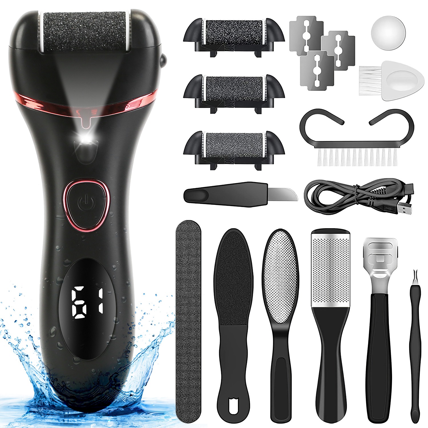 Rechargeable Electric Foot Grinder – Diamond Pedicure File, Dead Skin Remover, Grey