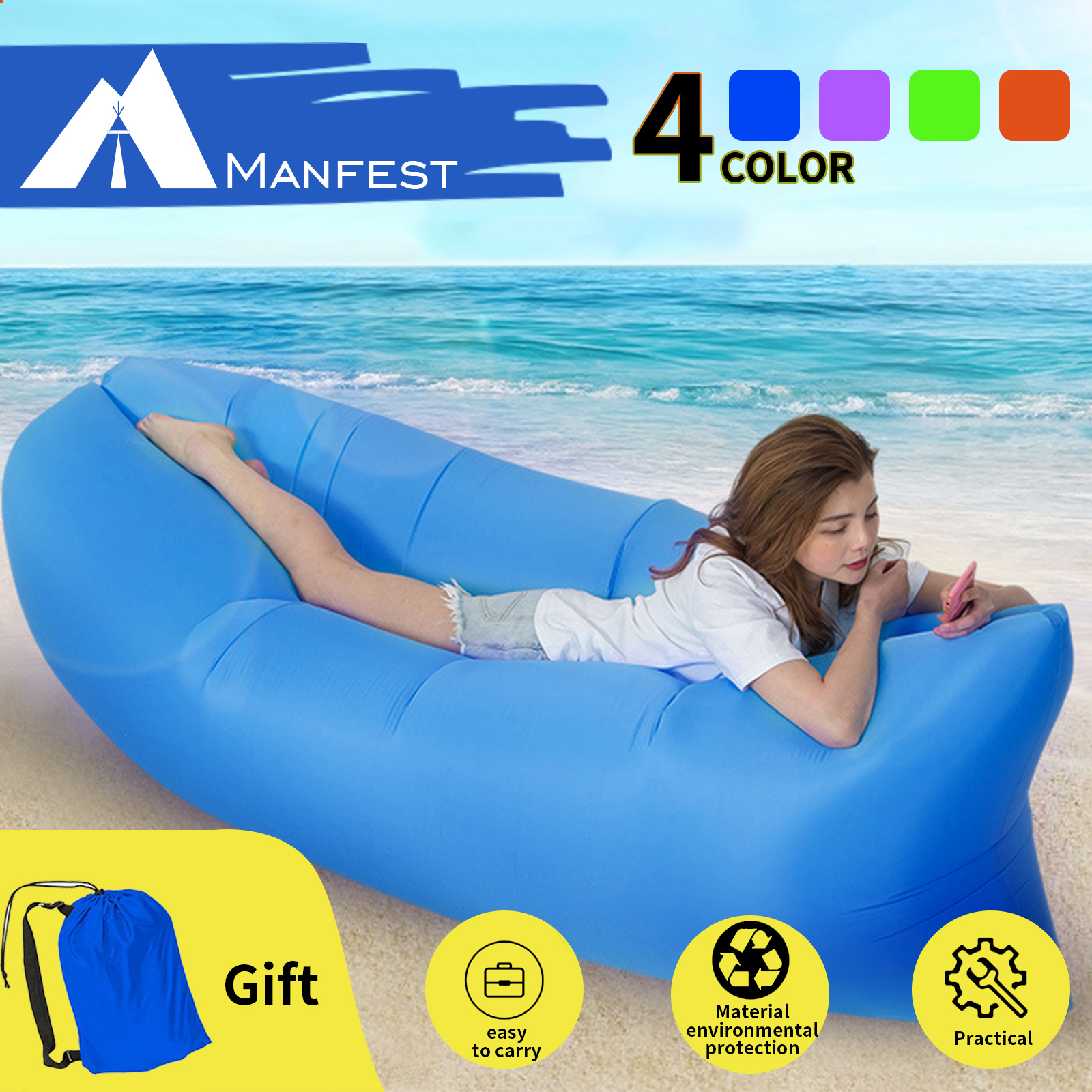 details about inflatable air bag sofa lounger sleeping bags camping bed  outdoor beach couch au