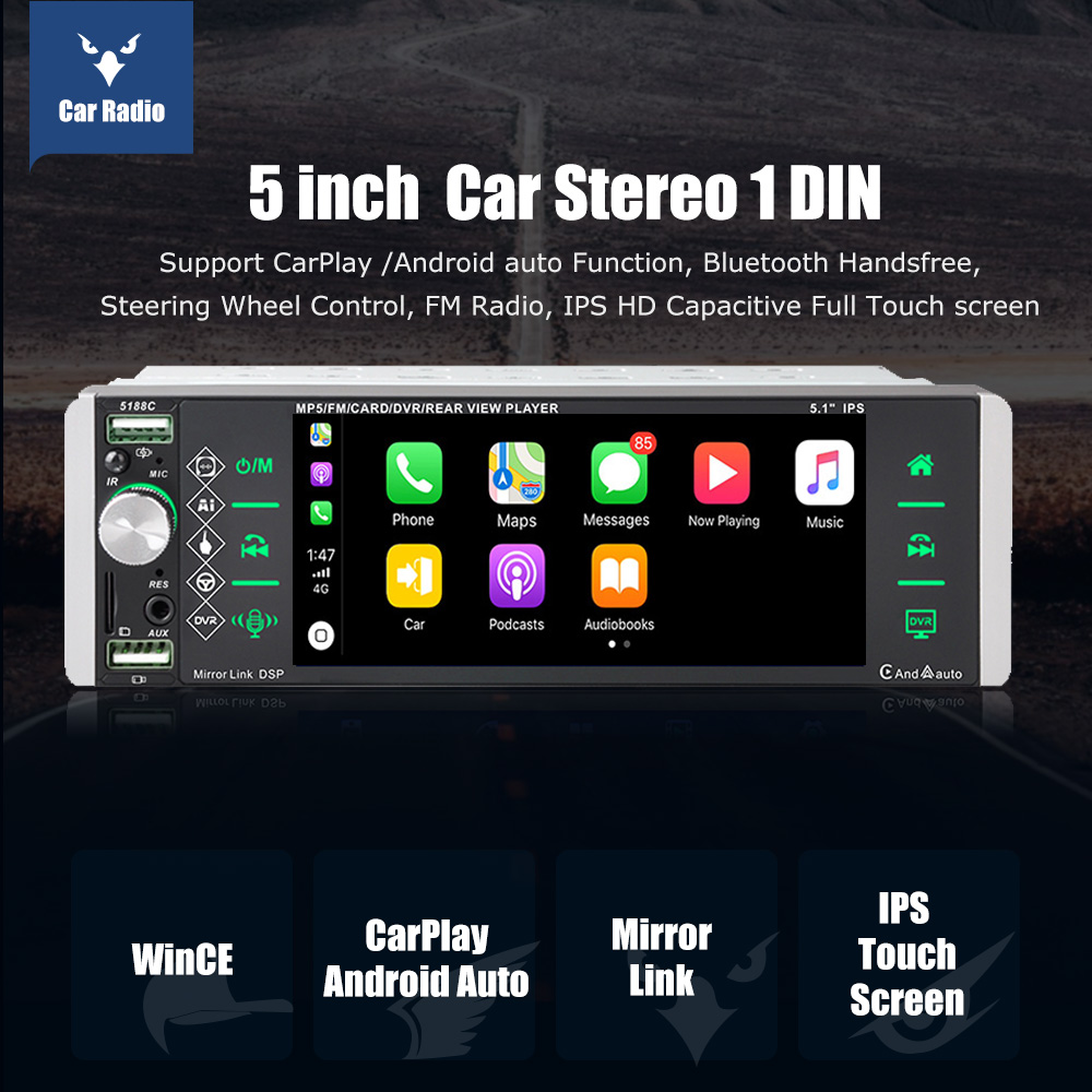 ESSGOO 5 1 DIN Carplay/Android Auto Car Stereo Radio Bluetooth IPS Screen  3 USB