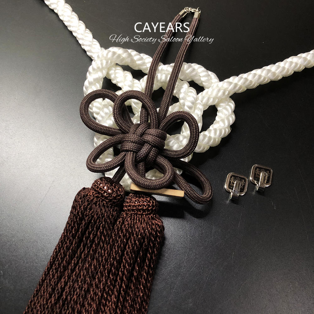 JDM JP Cayears Produce White Kintsuna Rope Brown Kiku Knot Car