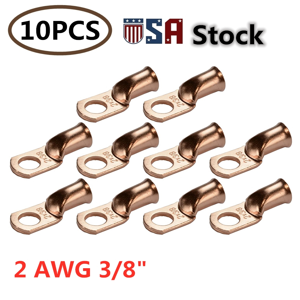 8gauge Ring 1//4/"3//8/"5//16/" Hole Terminal BATTERY Lug Bare Copper Un-insulated AWG