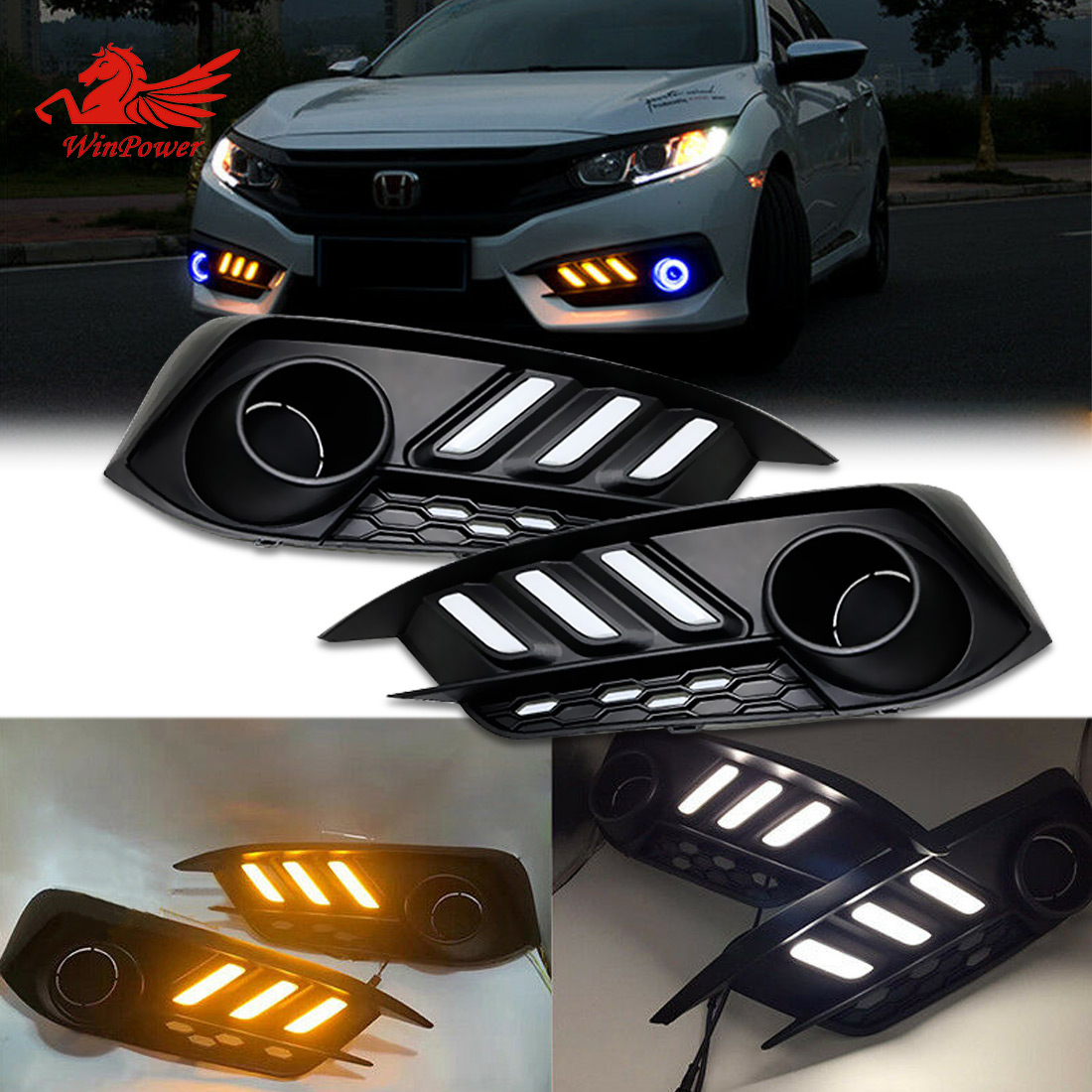 LED Daytime Running lights DRL Driving Fog Lamps For 20162018 Honda Civic Sedan eBay