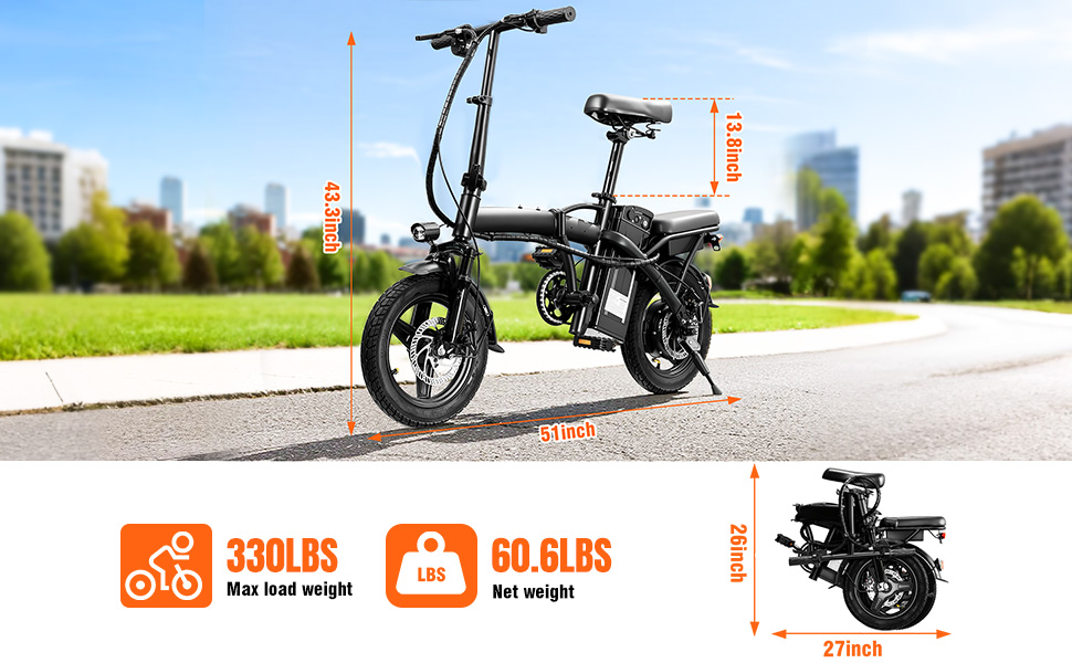 xprit 14 folding electric bicycle H14-A Bike for Adults,PEAK 1200W Electric Bikes for Adults more powerful 750 14" Folding Electric Bike for