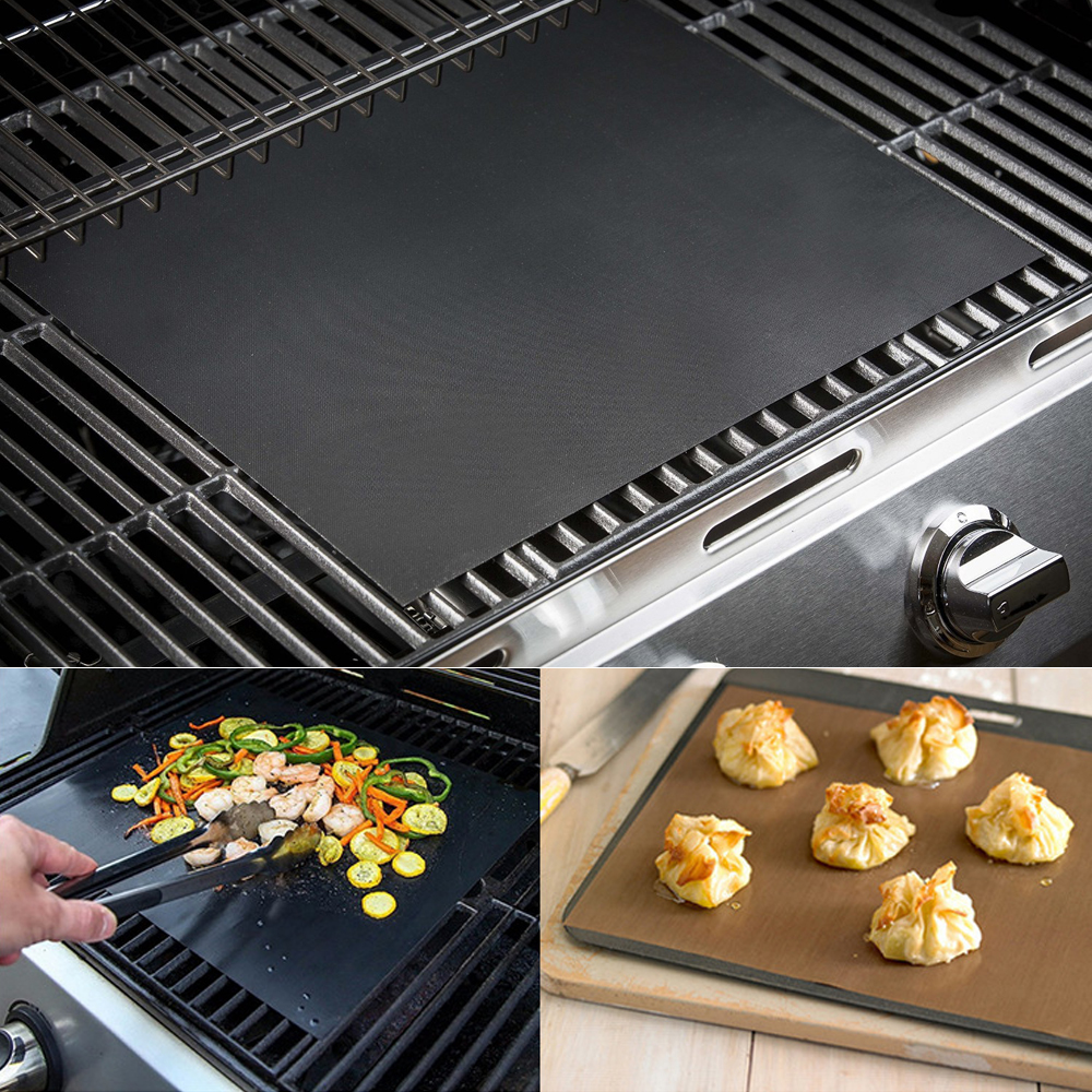 Reusable Nonstick Black BBQ Grill Mat Barbecue Baking Liner Cooking