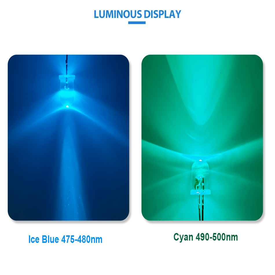 5mm LED light-emitting diode Ice Blue Cyan 490nm 480nm 20mA for