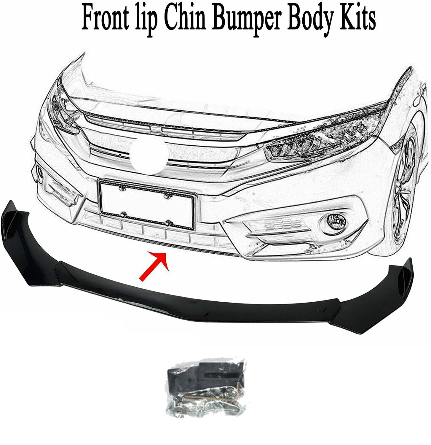 thumbnail image 2 of Glossy Black Front Splitter Bumper Lip Spoiler Kit With Strut Rods For Infiniti G37 Coupe/Sedan 2 of 5