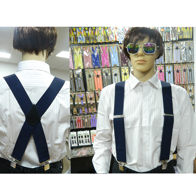 New Men Suspenders Pure Color X-Back Trousers Braces With Strong 4 Clip 5cm Wide