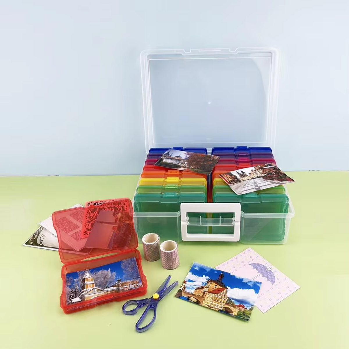 ALINK Photo Storage Box With Handle, 4" X 6" Photo Organizer Storage Container With 16 Inner Case And 1 Sheet Blank Labels For Pictures, Arts, Crafts