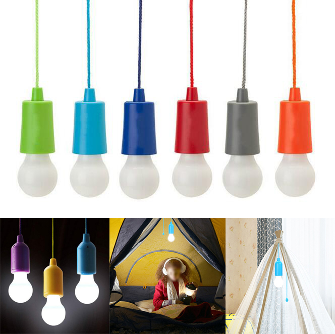 Pull Cord Light Portable LED Hanging Bulb Reading Closet 3 AAA Battery