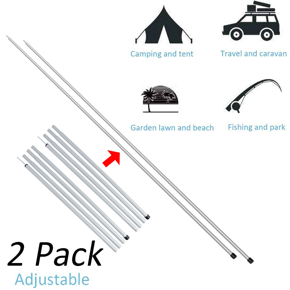 2 Pack Universal Telescopic 200cm Adjustable Steel Tent Poles Awning