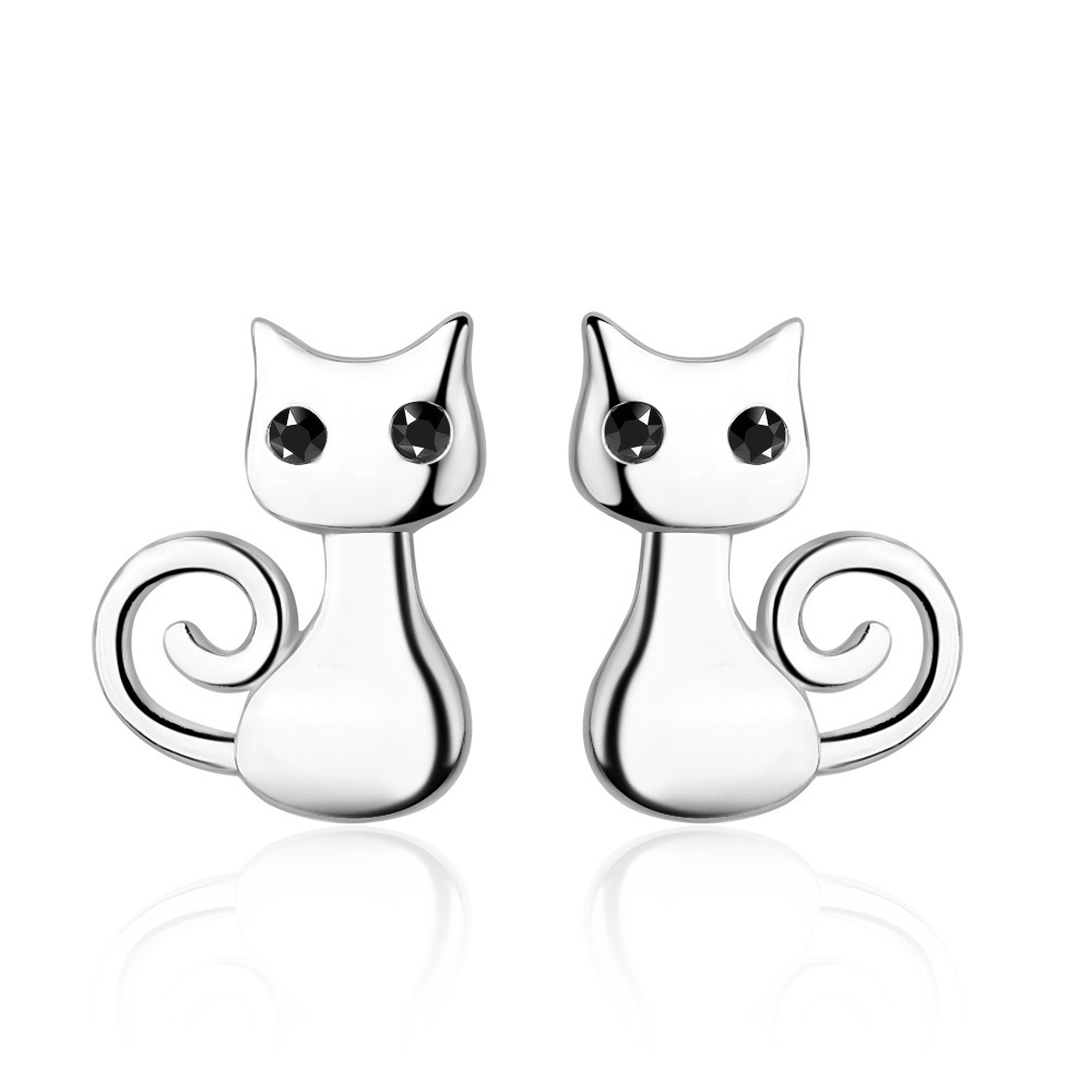 Girls Cat delicate Ear Studs 925 Sterling Silver