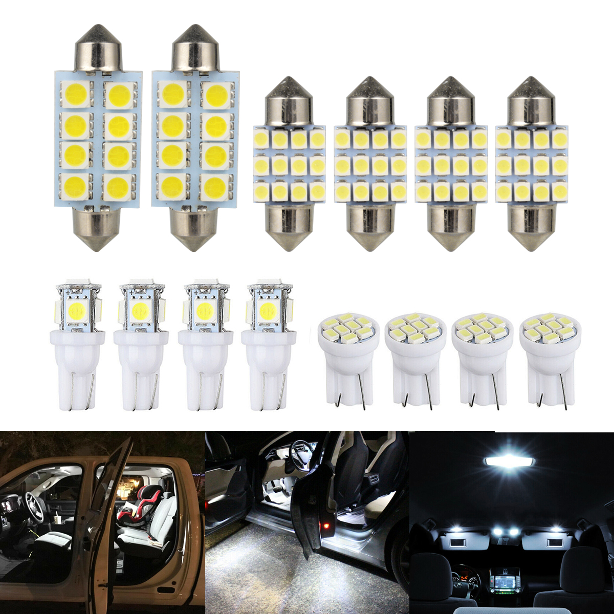 License Plate munirater 14-Pack White LED Light Interior Package Kit Fit for T10 & 31mm Map Dome 