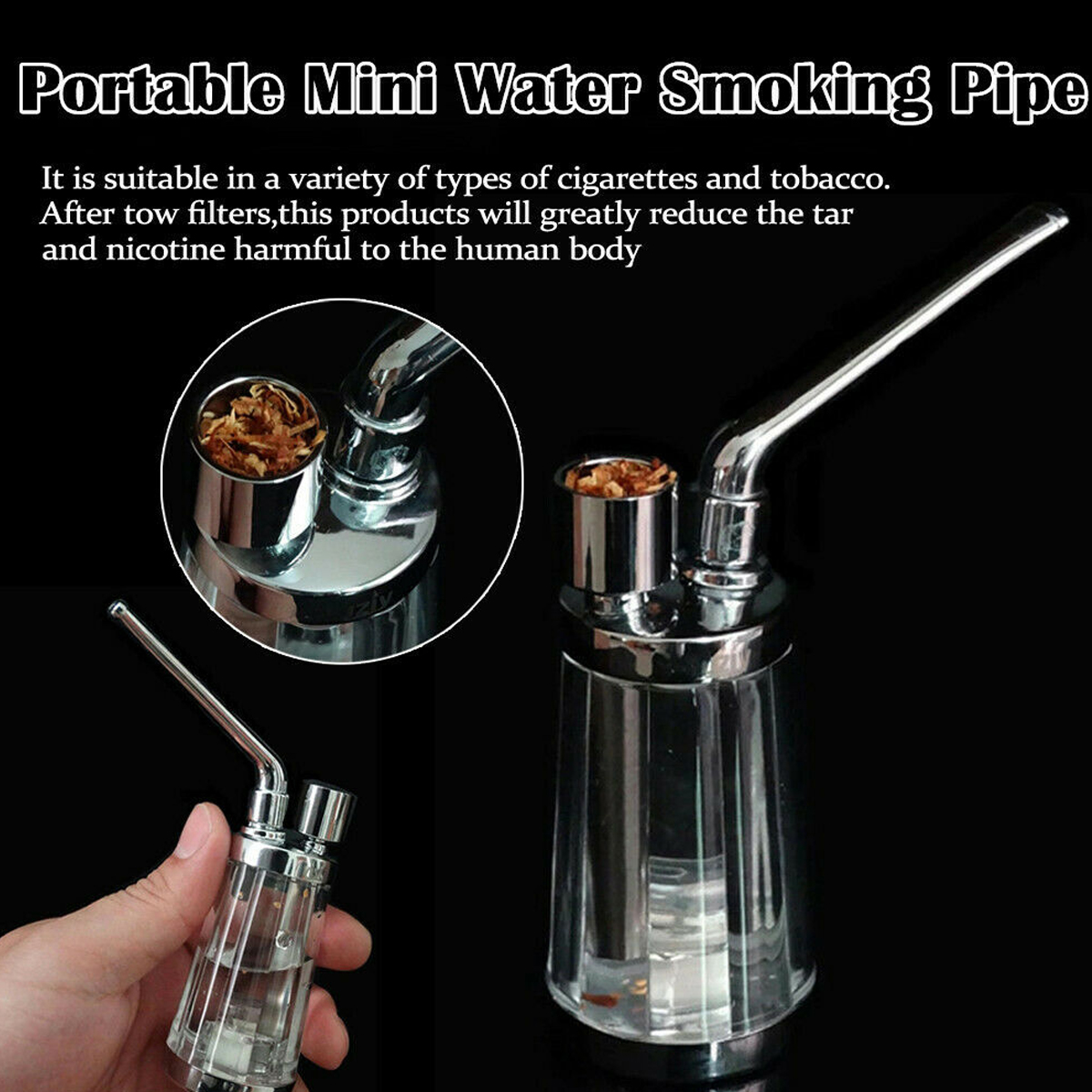 Portable Water Bong Smoke Pipe Smoking Pipes Mini Small Tobacco Hookah  Shisha US