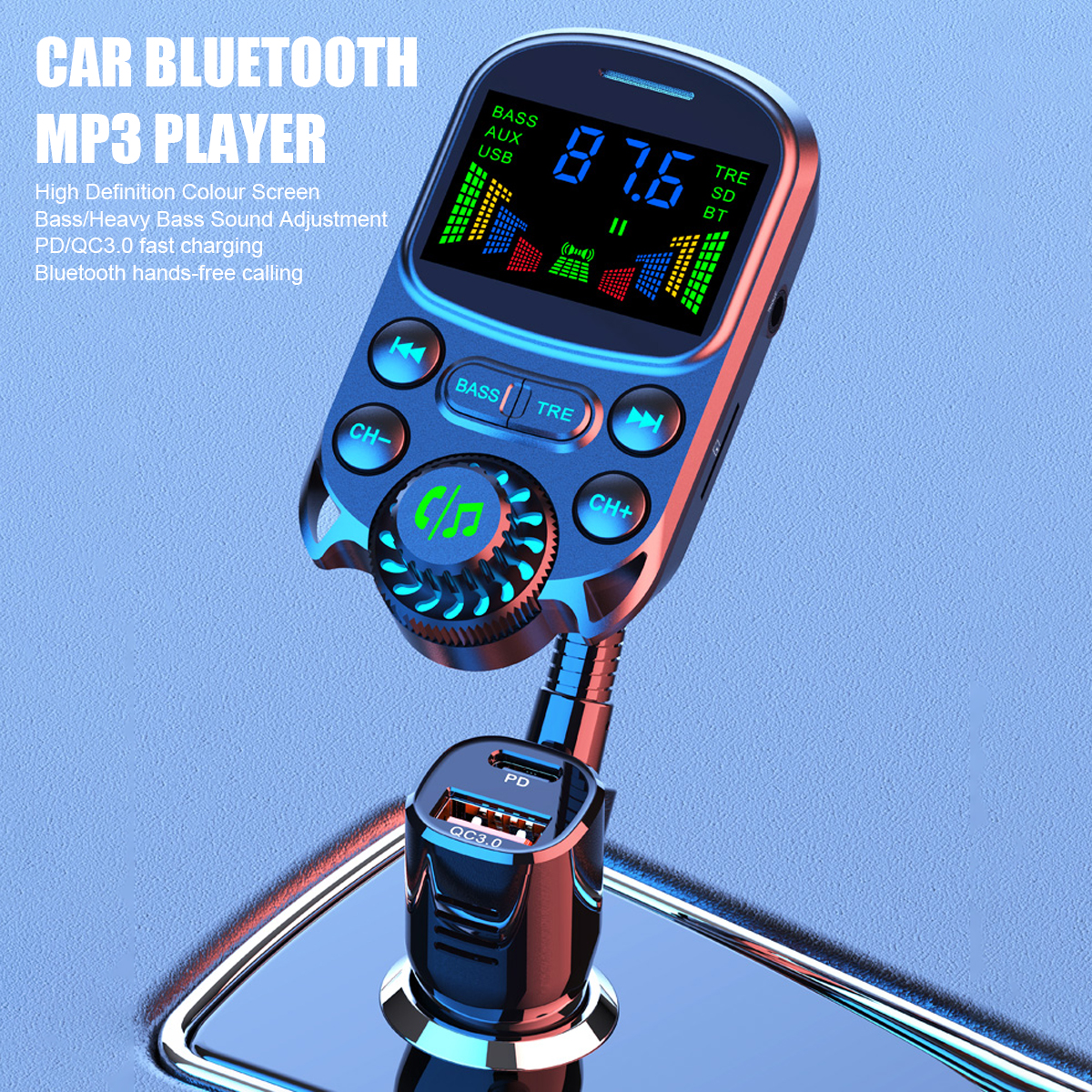 Bluetooth 5.0 Car FM Transmitter With QC3.0 & PD Fast Charging, LED - View #2