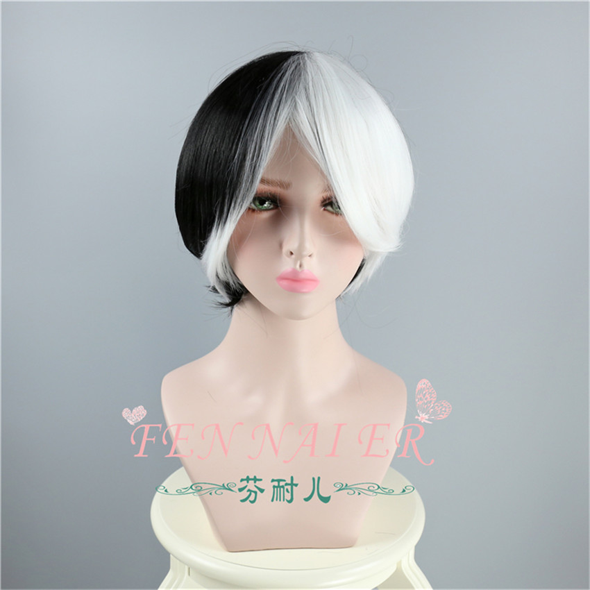 Black White Women Short Wig Halloween Cosplay Hair Wigs Party Role