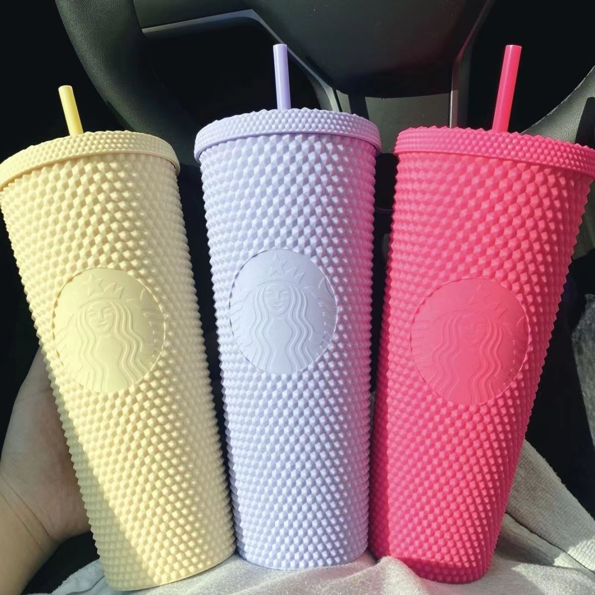 Starbucks 2021 China Diamond Matte Barbie Pink Studded Tumbler Straw Cup  24oz