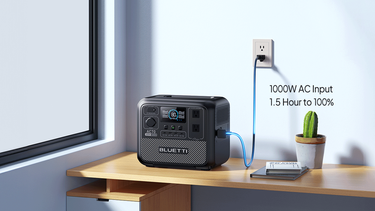 BLUETTI AC70 ポータブル電源 768Wh 1000W BLUETTI AC70 小型ポータブル電源 | 防災推奨・車中泊・キャンプ