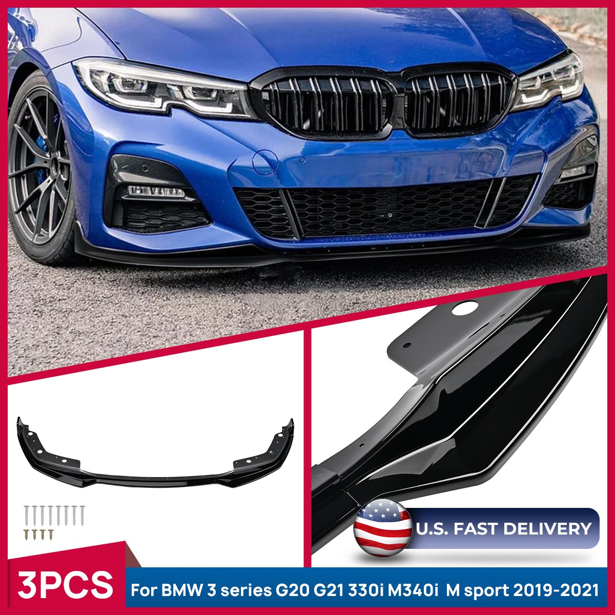 BMW 3シリーズ リップスポイラー 2017〜2019 M340i/330i Gloss Black For BMW 3 Series 330i M340i M Sport 2019-21