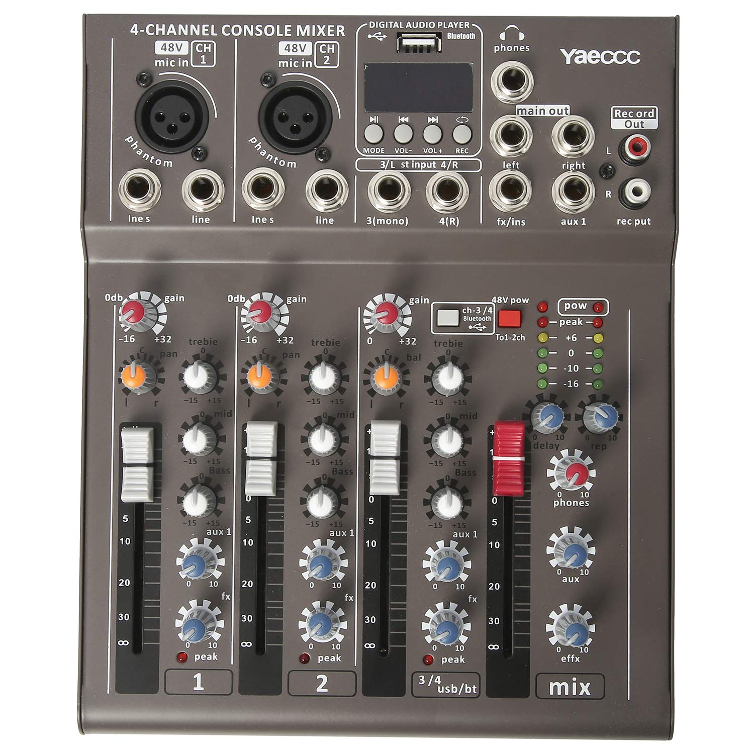 YaeCCC 4 Channel Live Studio Stereo Audio bluetooth Mixer DJ USB