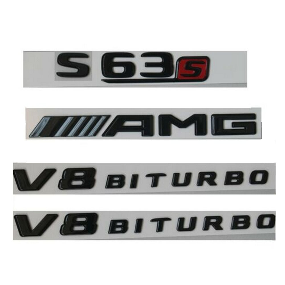 S63s AMG V8 BITURBO Emblems Aufkleber Schwarz Glänzend Für