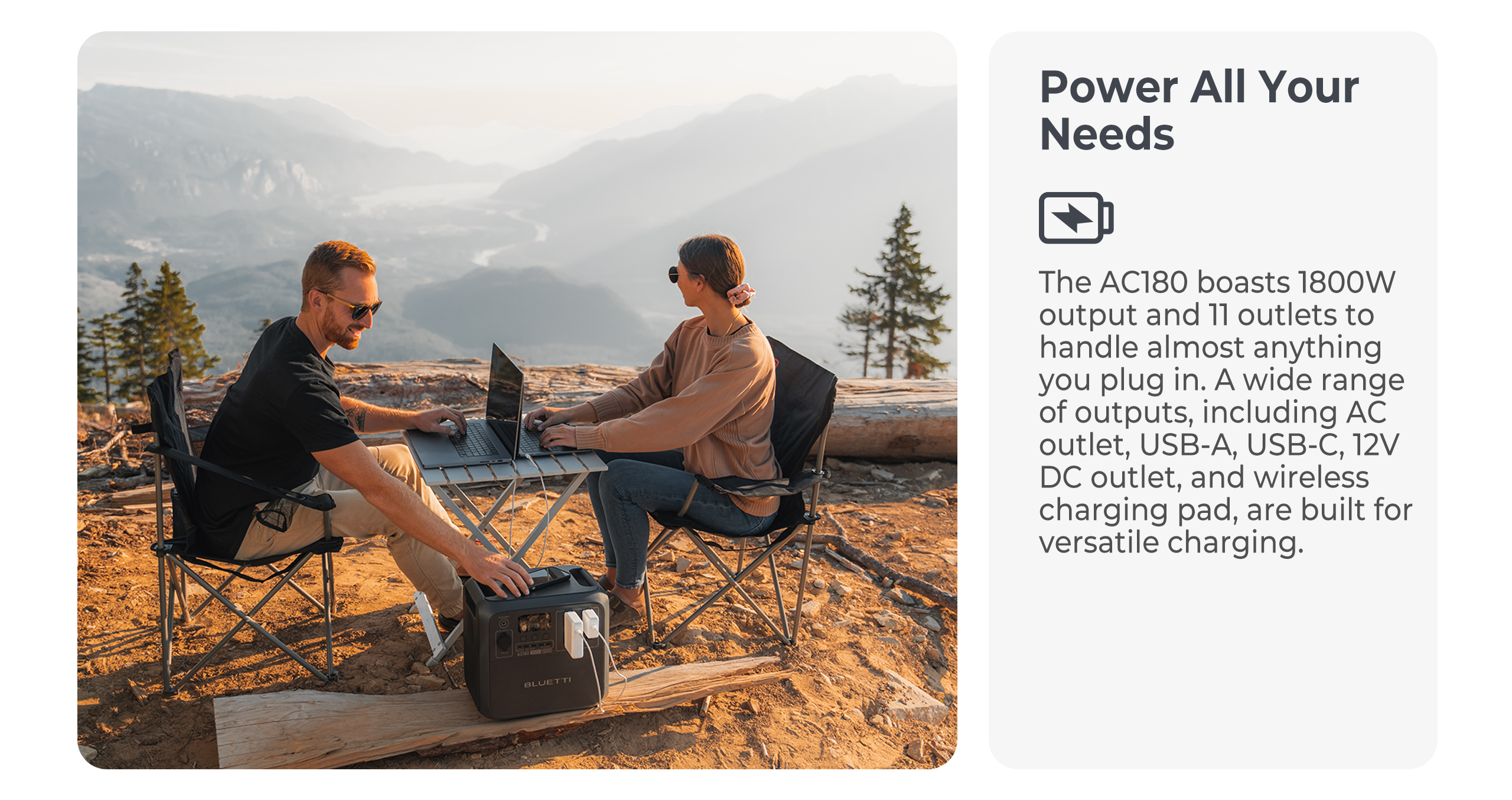  BLUETTI AC180 Portable Power Station AC180, 1152Wh LiFePO4  Battery Backup w/ 4 1800W (2700W peak) AC Outlets, 0-80% in 45 Min., Solar  Generator for Camping (Lead-Acid Battery Charging Cable Included) 
