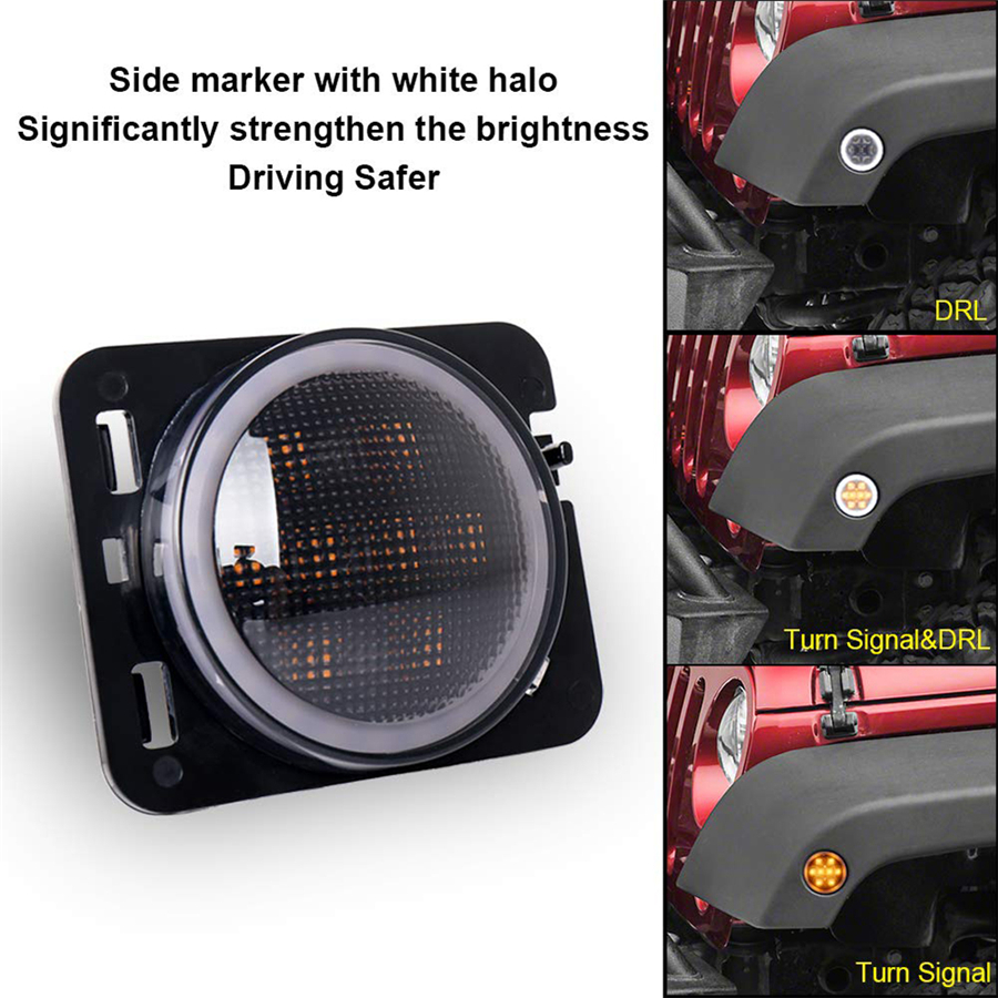 for Jeep Wrangler 0718 JK 2Pcs Front Fender Side Marker LED Light w