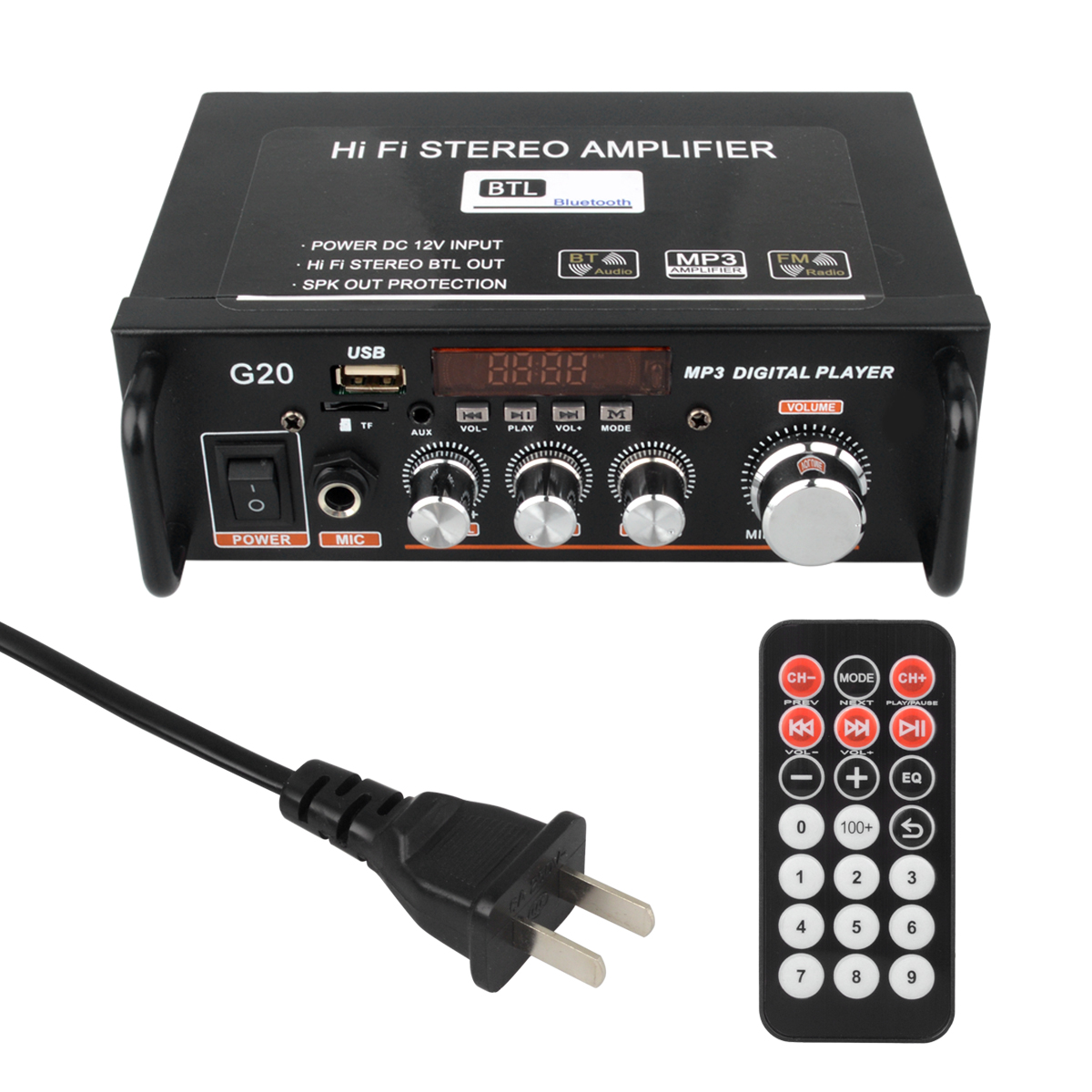 Mini Bluetooth Audio Amplifier Receiver Stereo Power Amp Remote USB