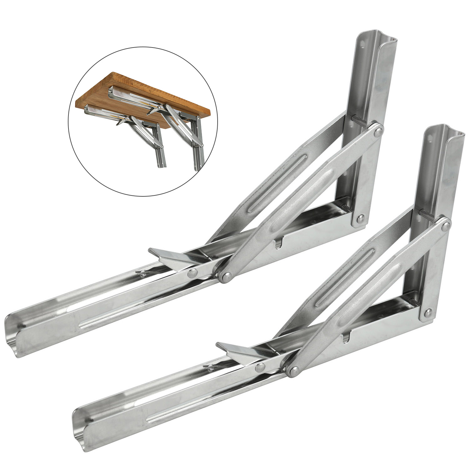 2p Stainless Steel Folding Bench Shelf Table Bracket 300kg Short