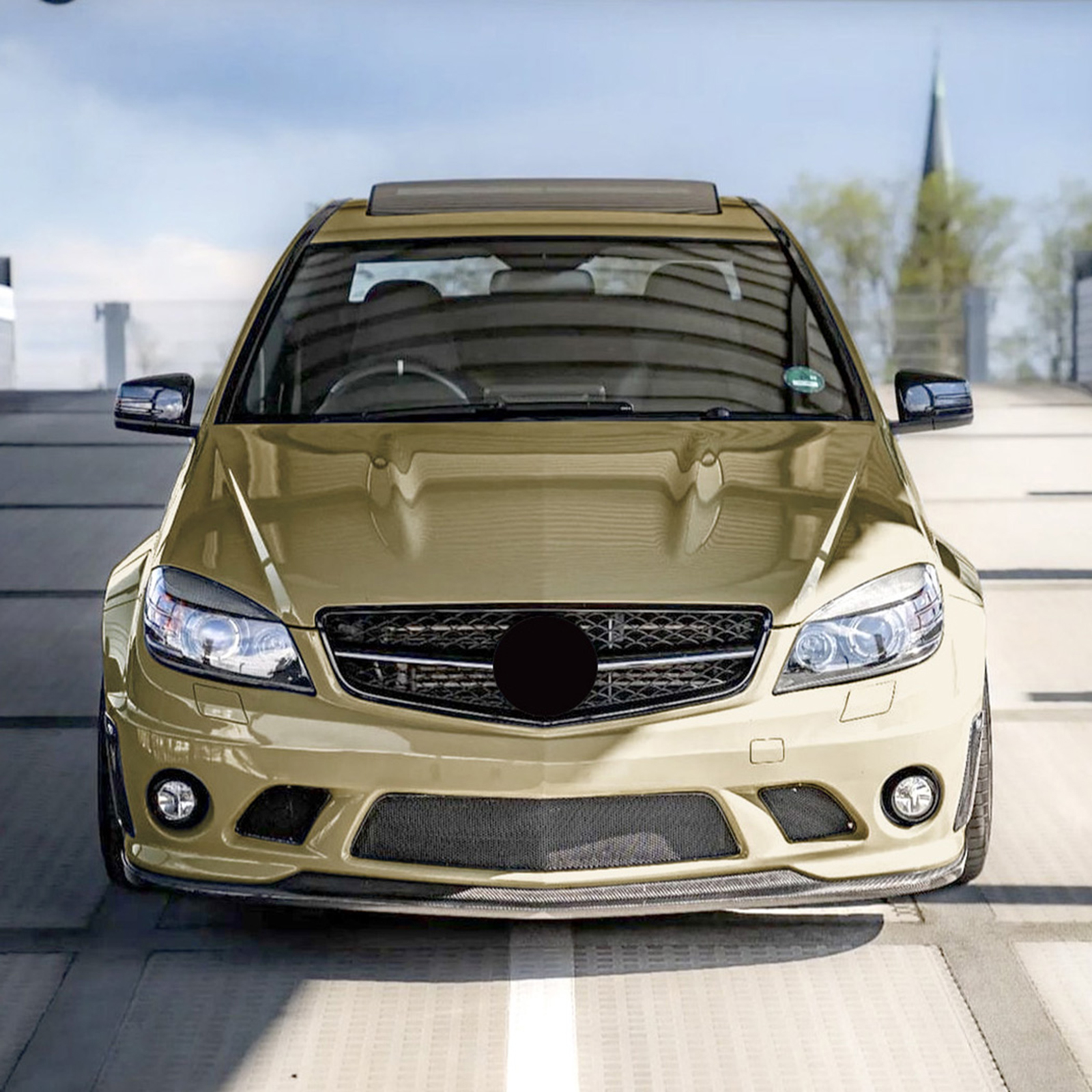 Carbon Fiber Look Front Bumper Spoiler Lip For Benz W204 C63 AMG