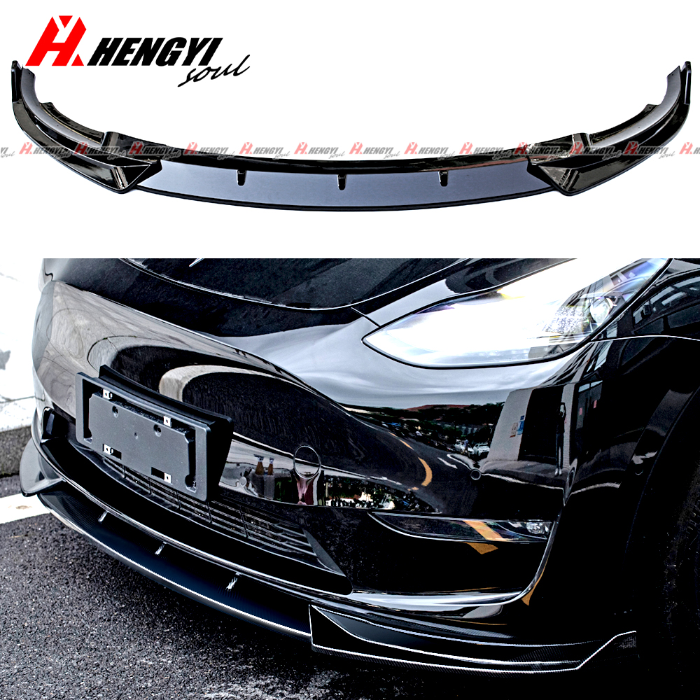 Spoiler Avant Pour Tesla Model Y 2020-2023 - Lip Avant En ABS Fibre De Carbone, Protection Et Style (noir Brillant)