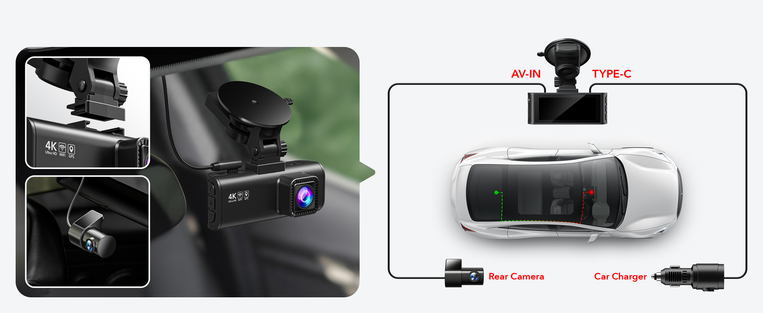 REDTIGER 4K Dash Cam Front and Rear Dual Dash Camera