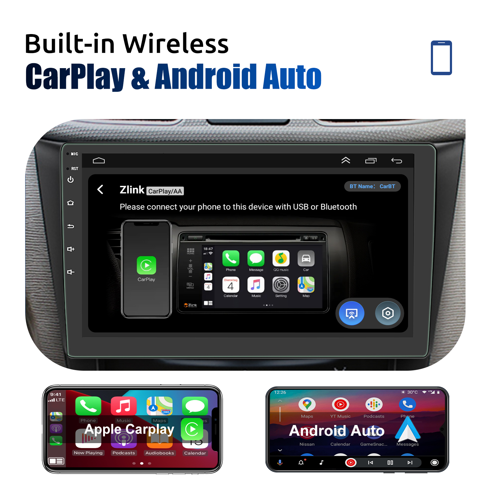 Schermo Apple Carplay Portatile Wireless Android Auto Display  AirPlay/Mirror Link Lettore Multimedia Schermo Vivavoce Bluetooth 7 Pollici  Touch Screen Monitor Autoradio Ricevitore FM supporto AUX/TF : :  Elettronica