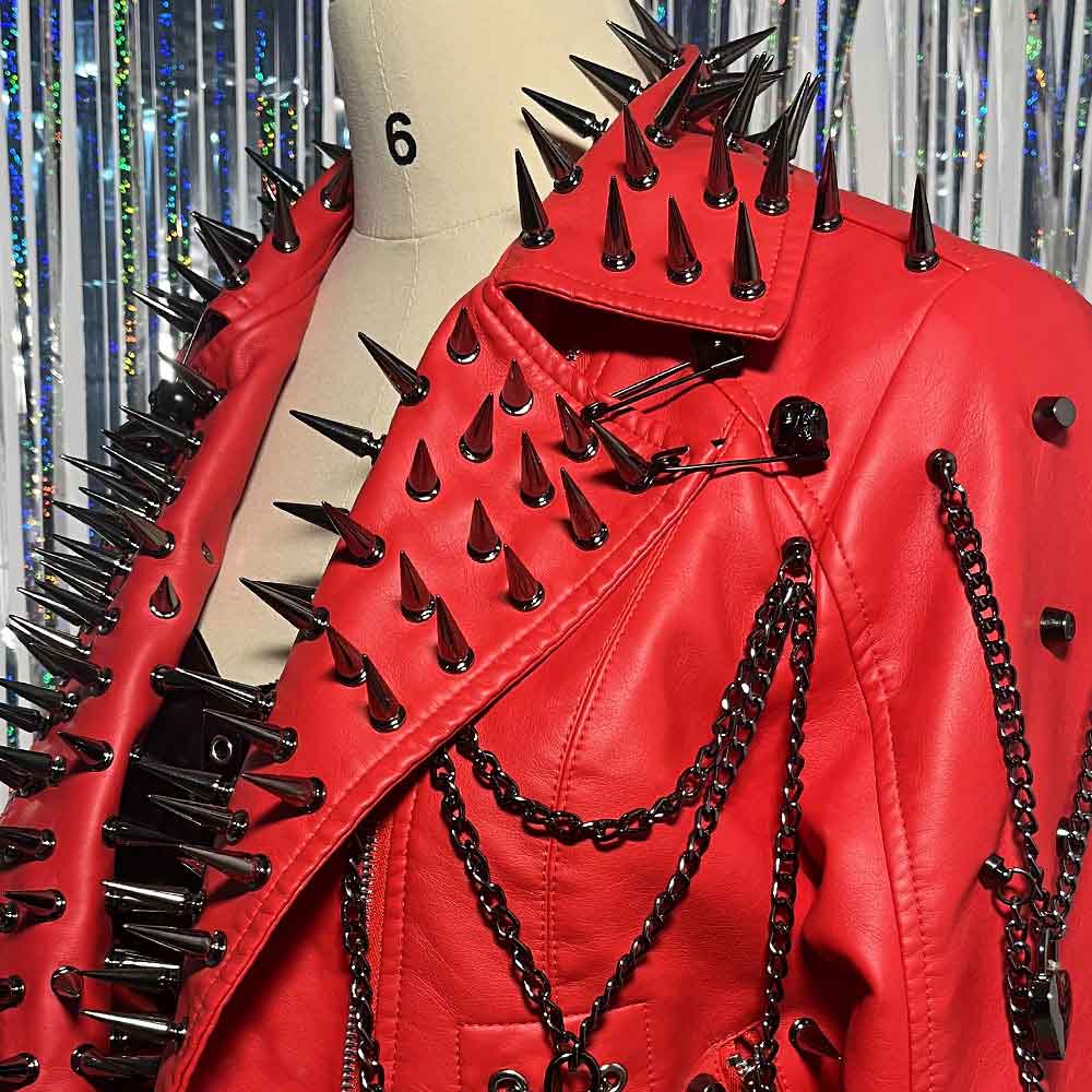 Spike Studded Rivet Hip Hop Grunge Y2K PU Leather Jacket E