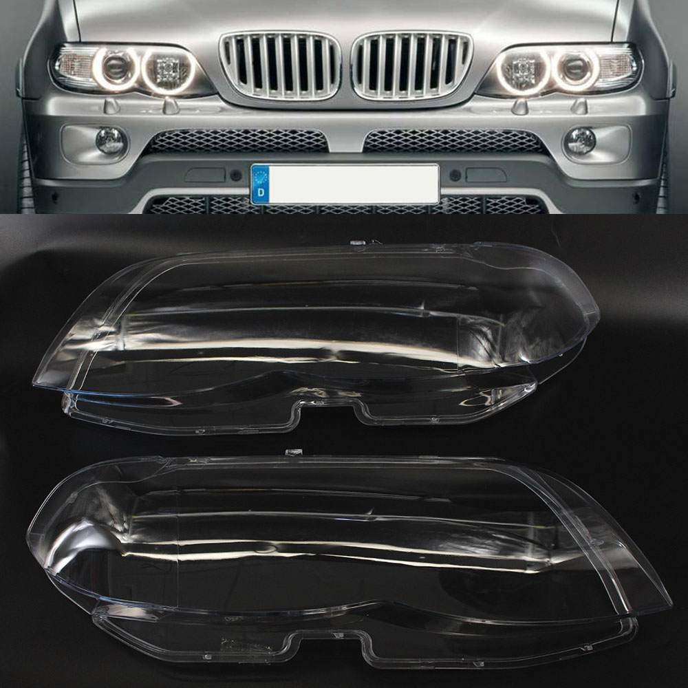Left&Right Front Headlight Headlamp Lens Cover Fit BMW X5 E53 530i 544i