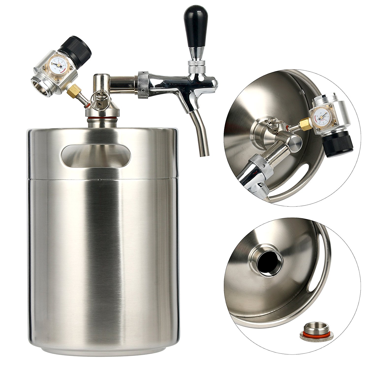 Homebrew Beer Mini CO2 Regulator and 5L 170 oz Stainless Steel Keg ...