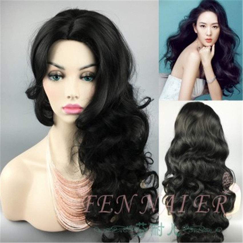 Rose Net Front Turn Up Black Big Wave Long Roll Heat Pin False