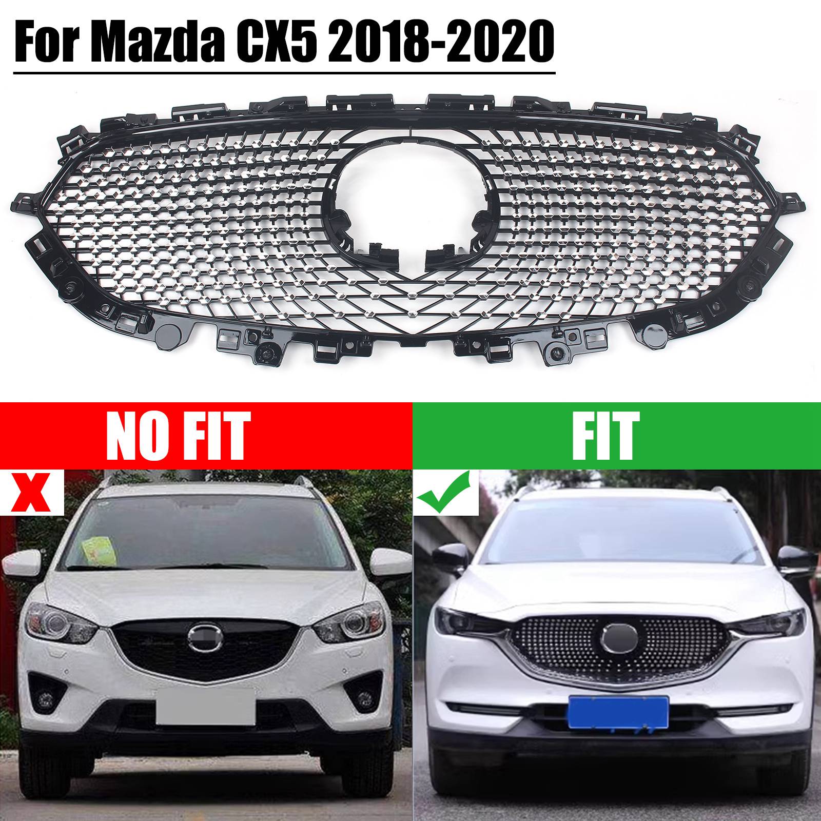 New Plastic Front Upper Chrome Trim Mesh Grille For Mazda CX5 2017-2020 2021