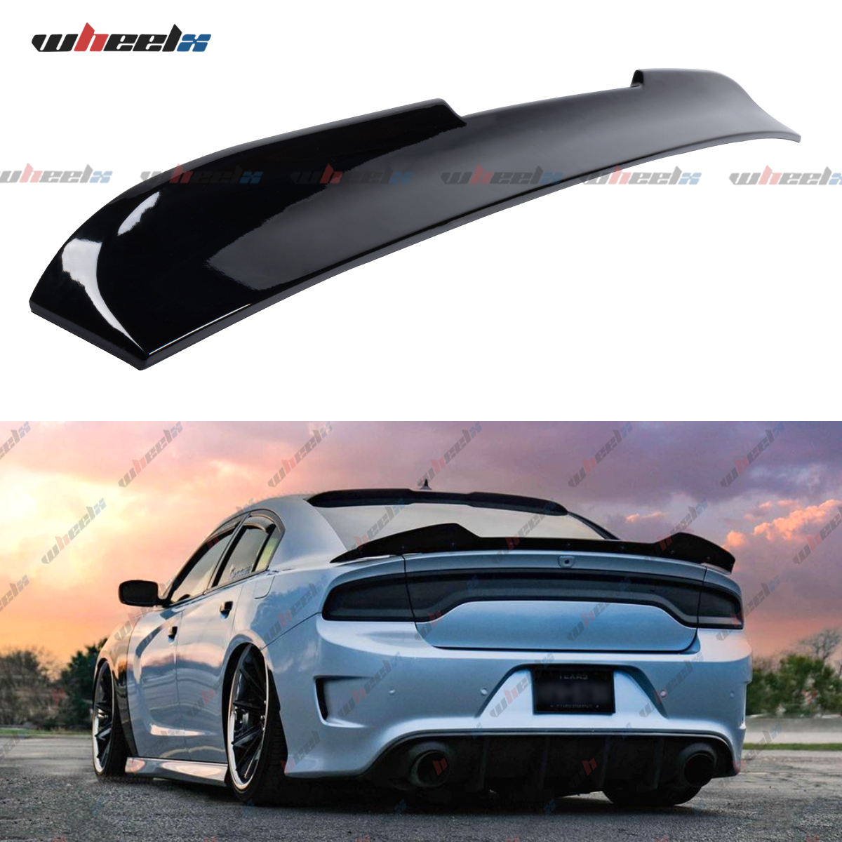 Geelife Fits 15-23 Dodge Charger SRT Style Add-On Trunk Spoiler Wing Lip Gloss Black Abs