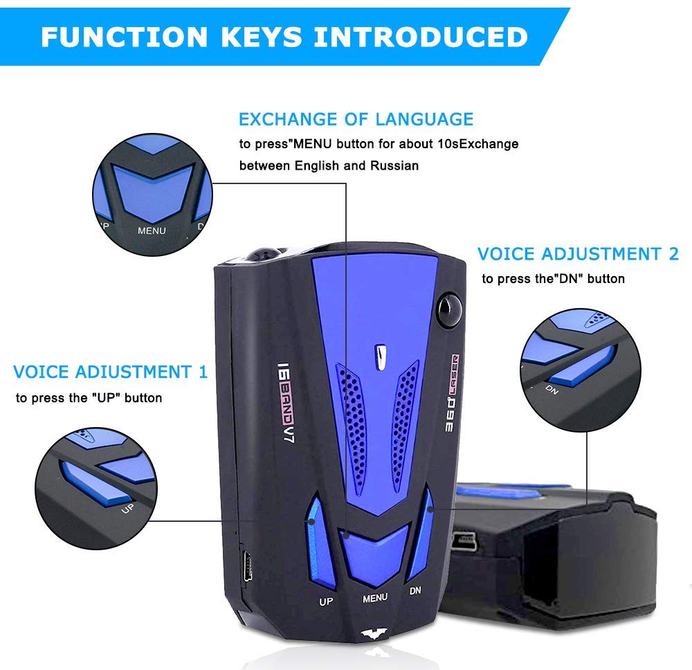 Car Radar 360 Degree V7 GPS Speed 16 Band Police Safe Detector Voice