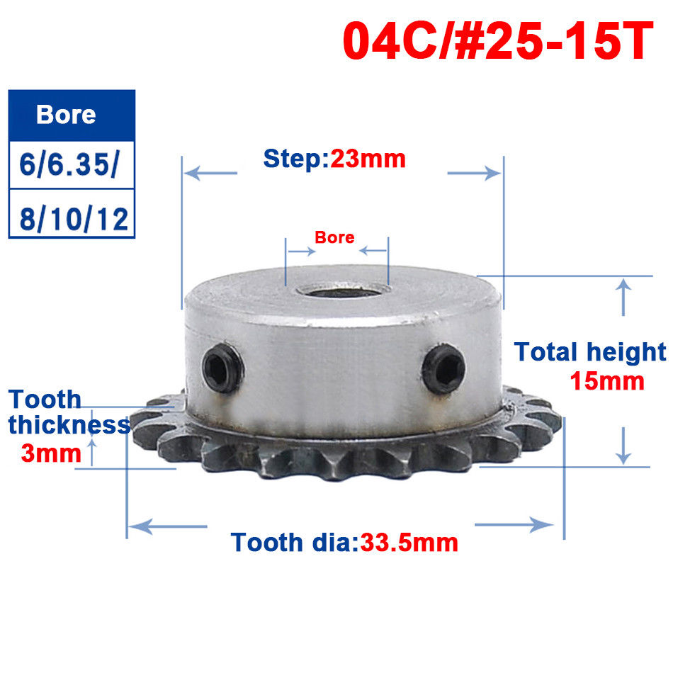 25 Chain Drive Sprocket Steel 940T 612 Pitch 6.35mm 1/4" 04C Roller